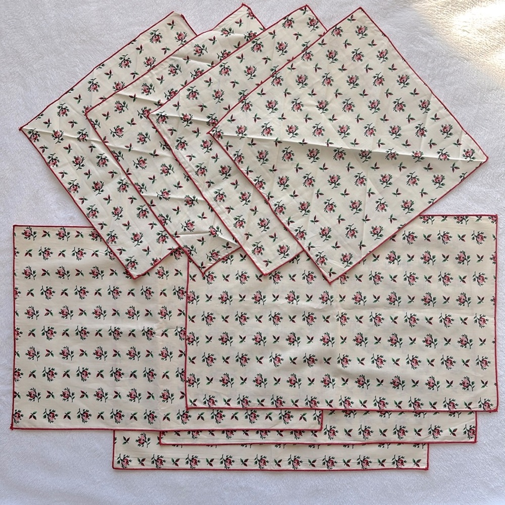 Cottage Core Placemats and Napkins (Set of 4) Red Floral Print Vintage? Retro
